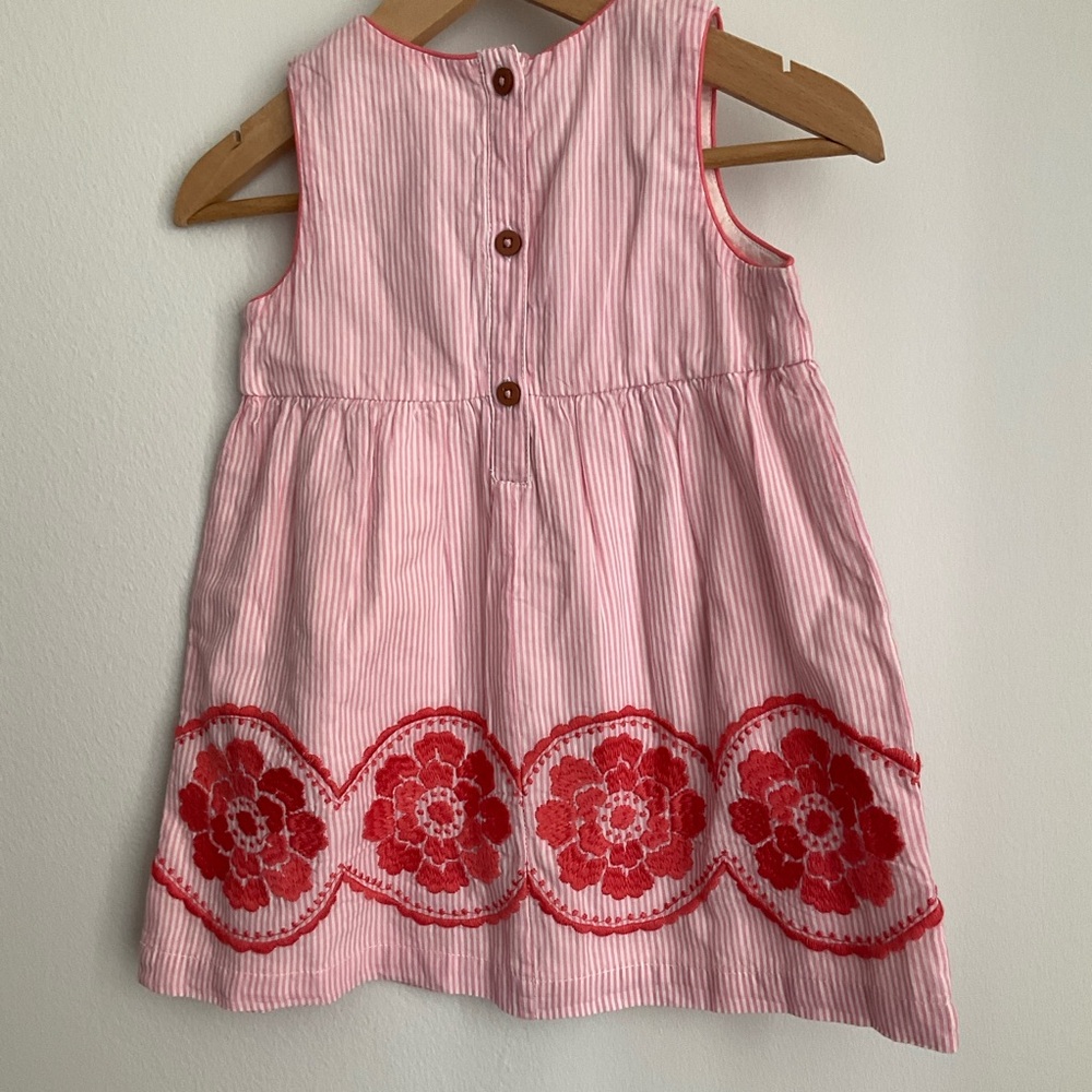 Baby Boden Striped Pink Dress 6-12 Months with Red Floral Embroidery - Picture 4 of 12